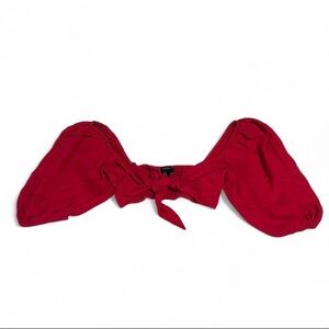 Forever 21 Red Puff Sleeve Tie-Front Top